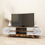 Hanah Home Mueble TV Defne - Nogal y Blanco - 145 cm Ancho x 37 cm Alto x 37 cm Profundidad - Melamina